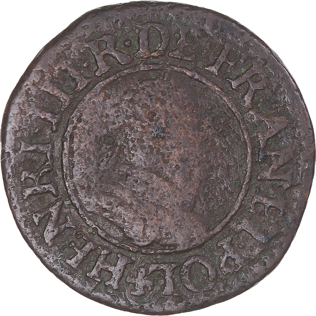 Moneda, Francia, Henri III, Denier Tournois, 1584, BC+, Cobre, Gadoury:450