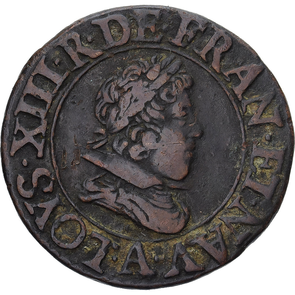 Monnaie, France, Louis XIII, Denier Tournois, 1626, Paris, TB+, Cuivre