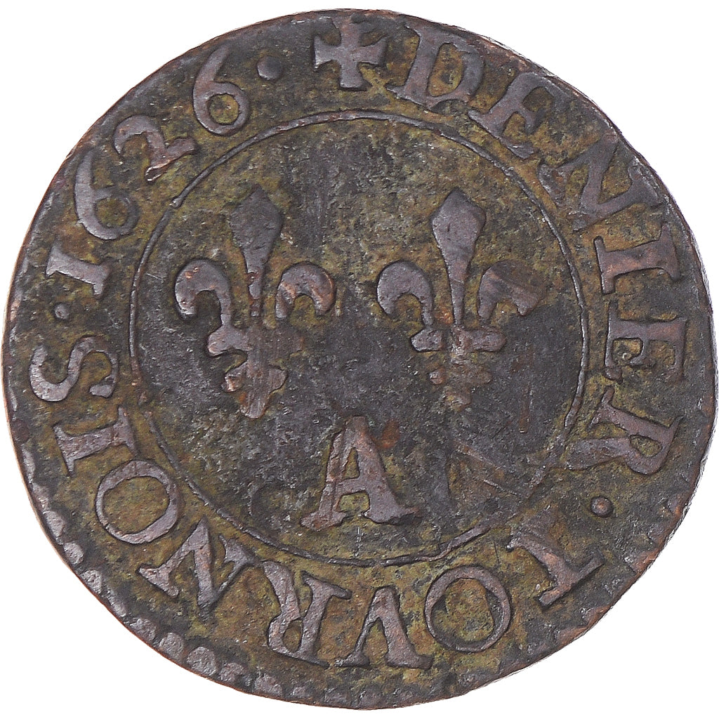 Coin, France, Louis XIII, Denier Tournois, 1626, Paris, VF(30-35), Copper