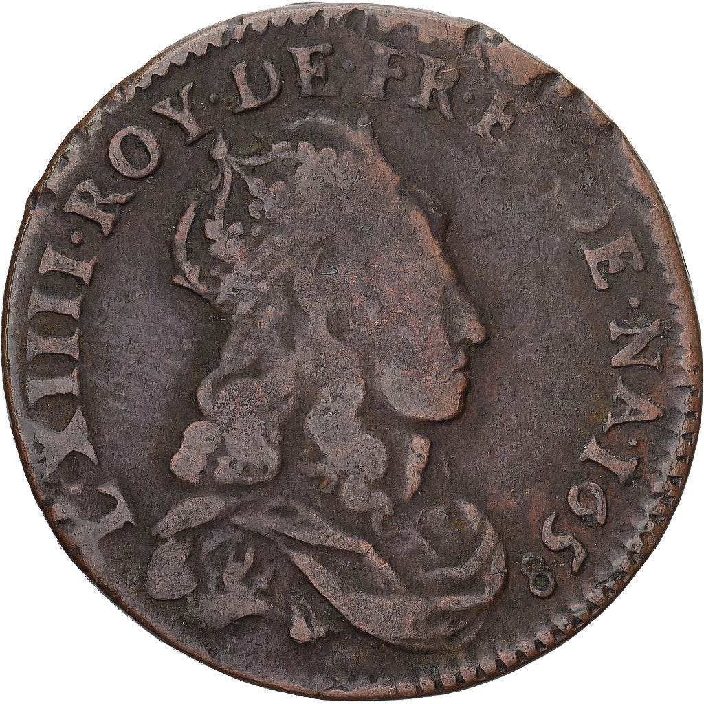 Coin, France, Louis XIV, Liard, 1658, Limoges, VF(30-35), Copper, KM:192.9