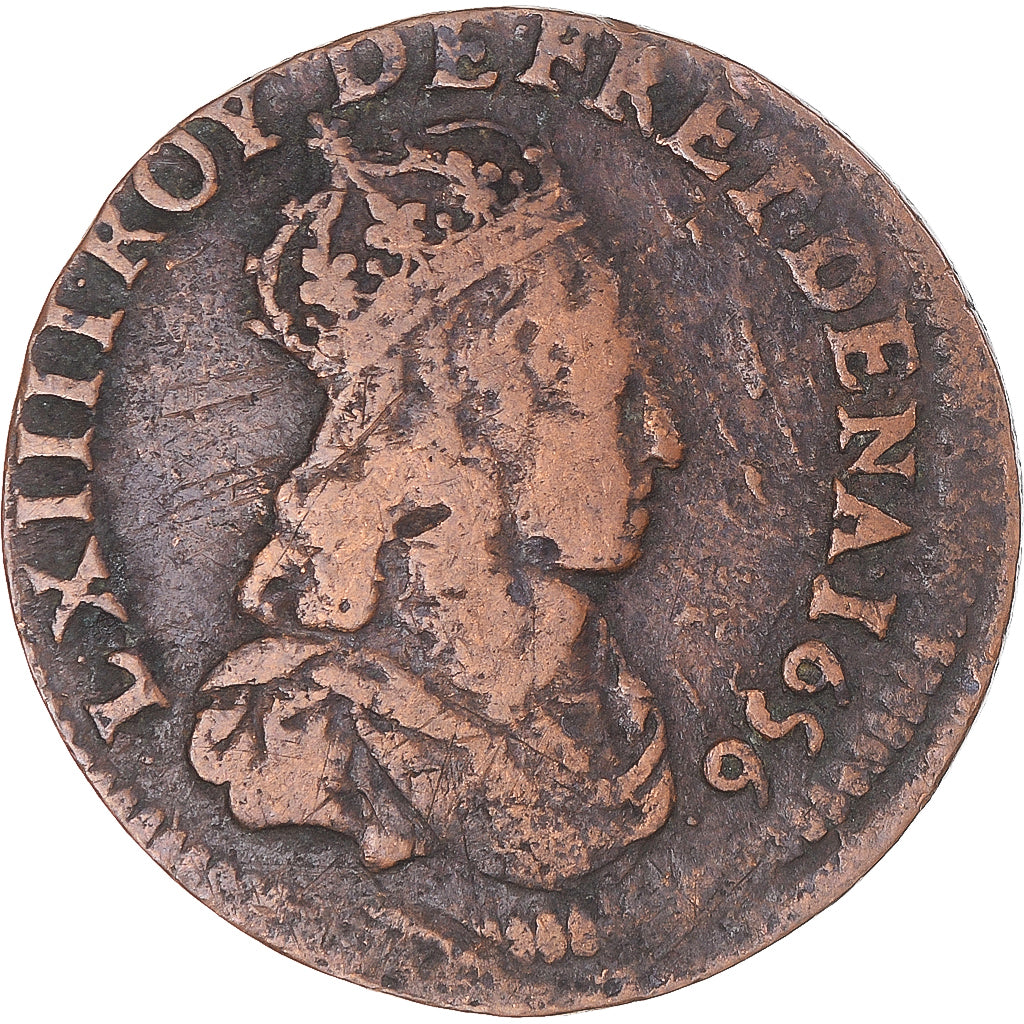 Münze, Frankreich, Louis XIV, Liard, 1656, Poitiers, S+, Kupfer, KM:192.7