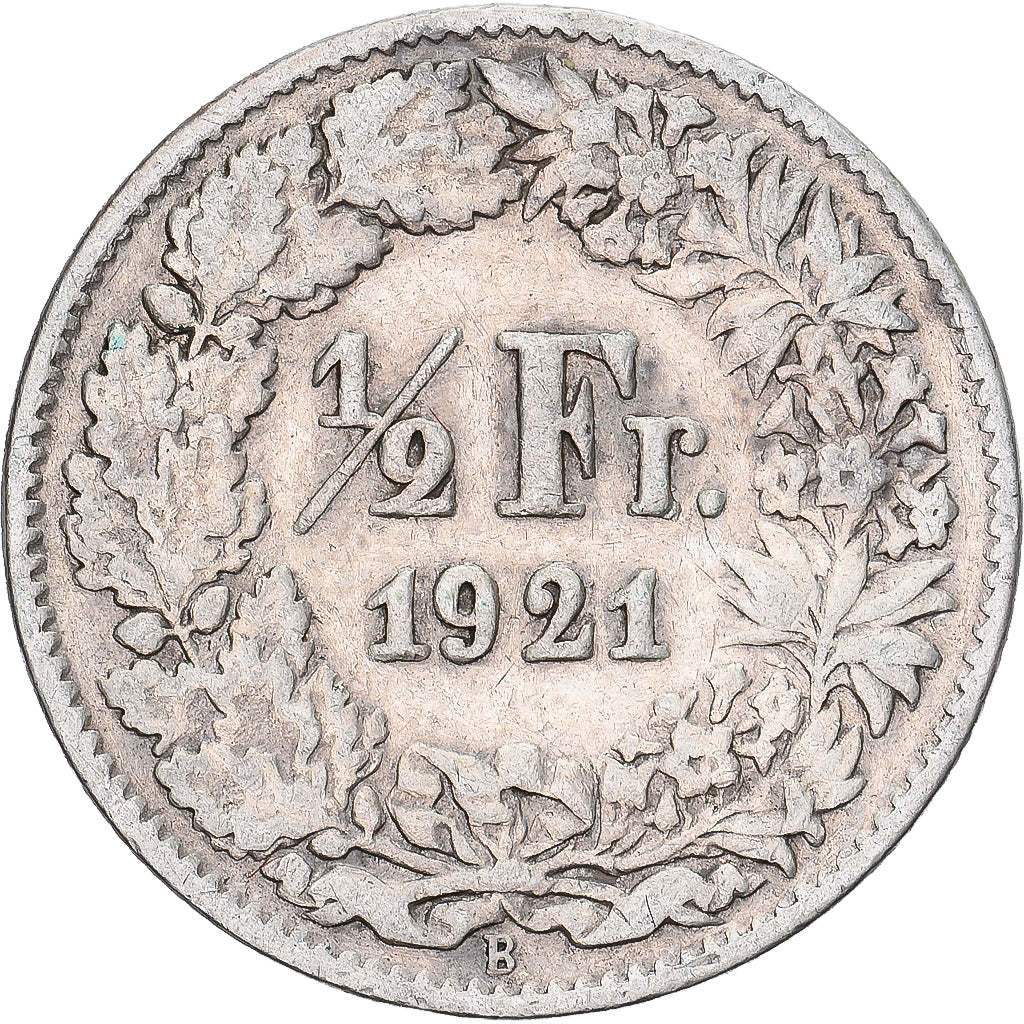 Münze, Schweiz, 1/2 Franc, 1921, Bern, S+, Silber, KM:23