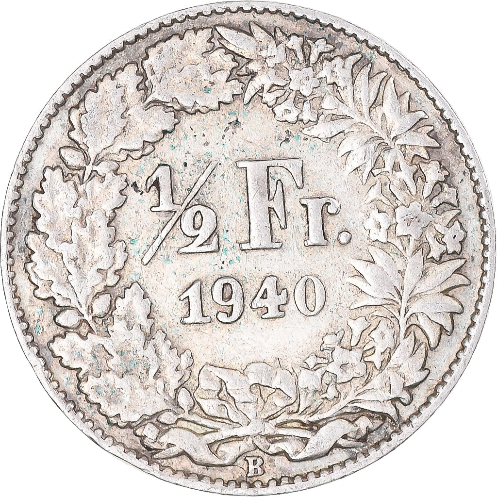 Moneta, Szwajcaria, 1/2 Franc, 1940, Bern, EF(40-45), Srebro, KM:23