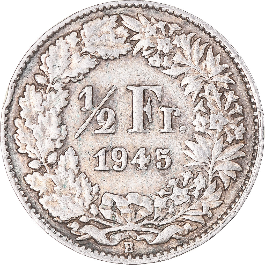 Moneta, Szwajcaria, 1/2 Franc, 1945, Bern, EF(40-45), Srebro, KM:23