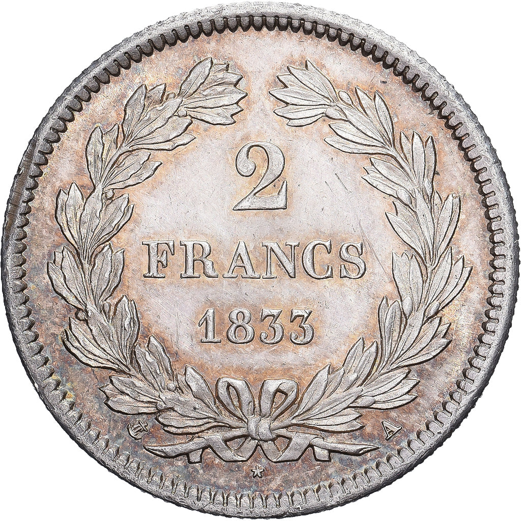 Francja, Louis-Philippe, 2 Francs, 1833, Paris, Srebro, MS(60-62), Gadoury:520