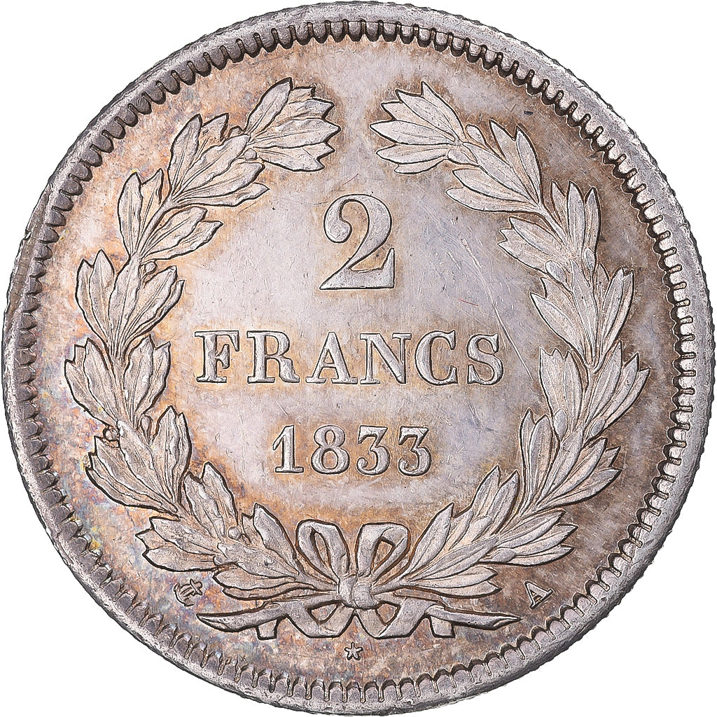 Moeda, França, Charles X, 2 Francs, 1833, Paris, MS(60-62), Prata, KM:743.1