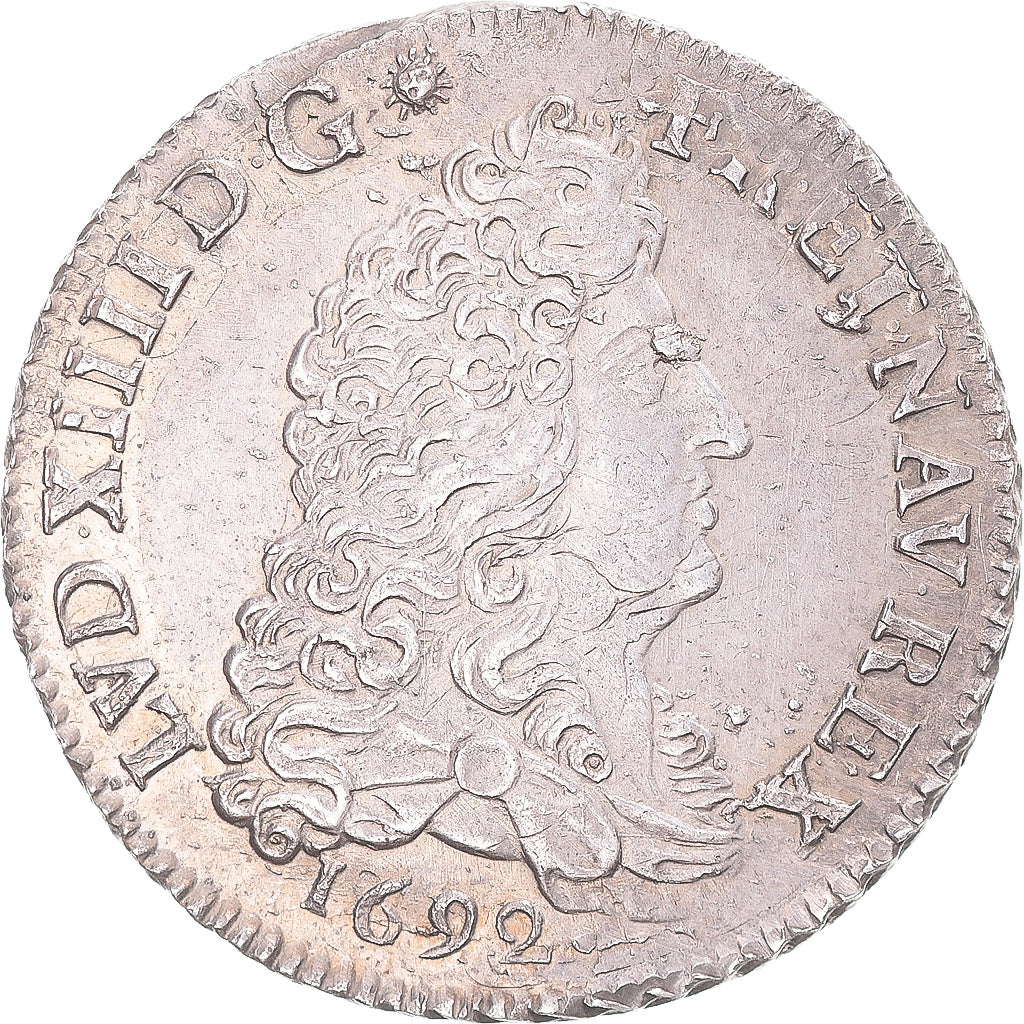 France, Louis XIV, 1/4 Ecu aux 8 L, 1692, Tours, Reformed, Silver, AU(55-58)