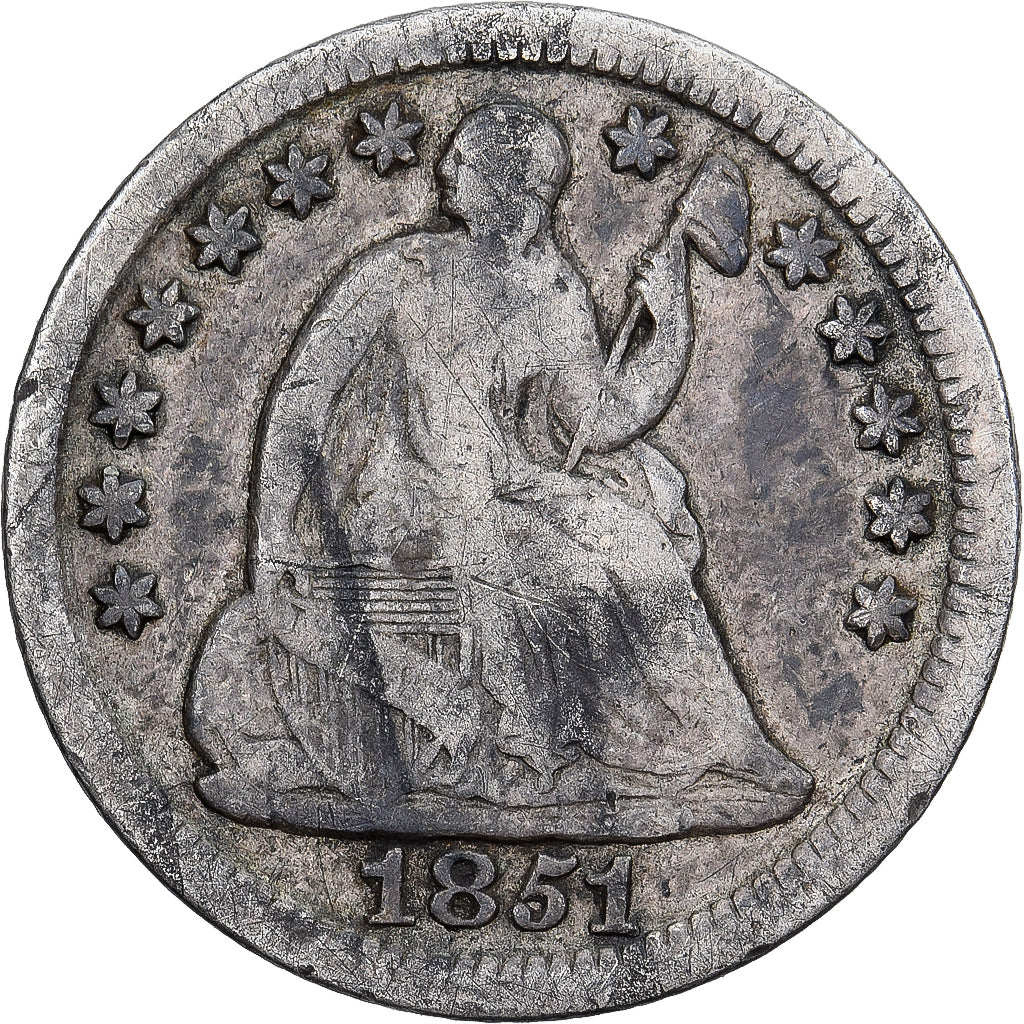 Coin, United States, Seated Liberty Half Dime, Half Dime, 1851, U.S. Mint