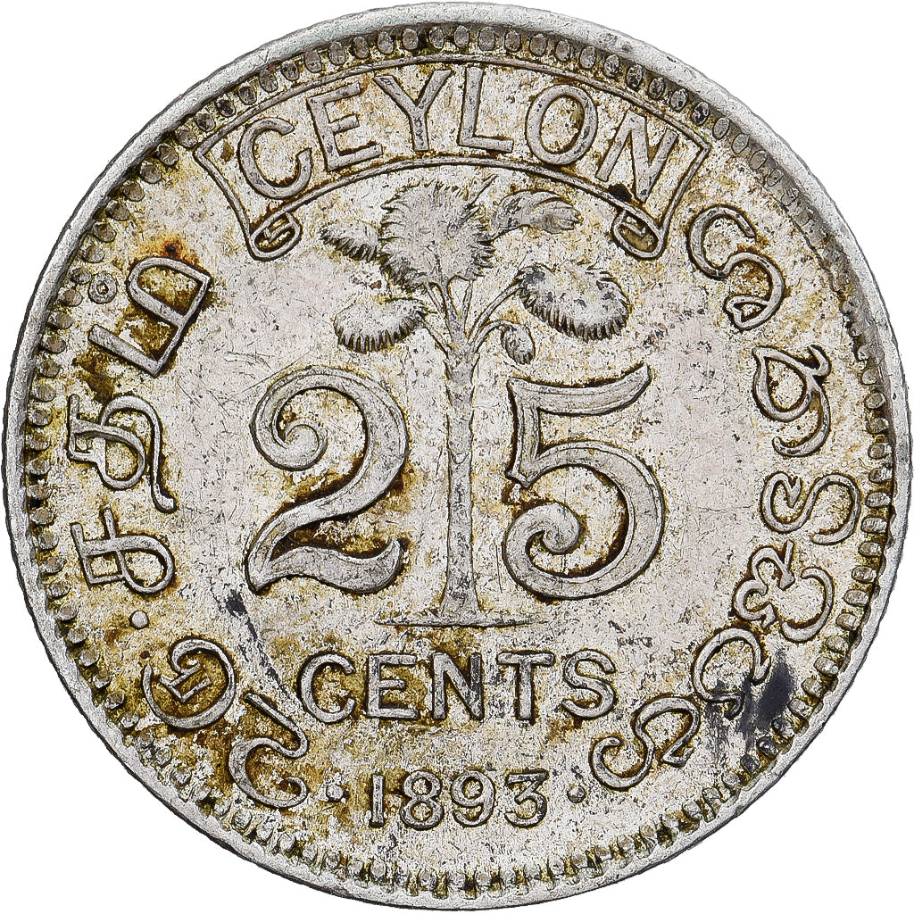 Monnaie, Sri Lanka , Victoria, 25 Cents, 1893, Londres, TTB+, Argent, KM:95