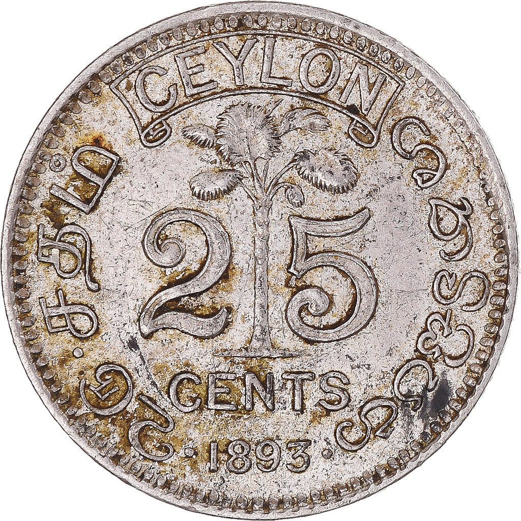 Monnaie, Sri Lanka , Victoria, 25 Cents, 1893, Londres, TTB+, Argent, KM:95