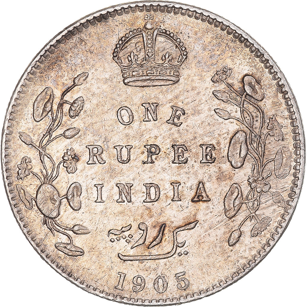 Moneta, INDIE BRYTYJSKIE, Edward VII, Rupee, 1905, Calcutta, AU(55-58), Srebro