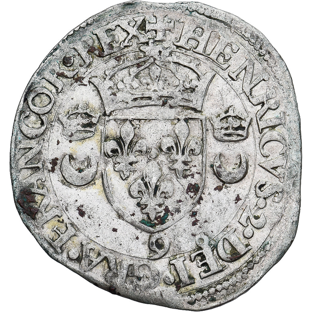 Moeda, França, Henri II, Douzain aux croissants, 1550, Rennes, EF(40-45)