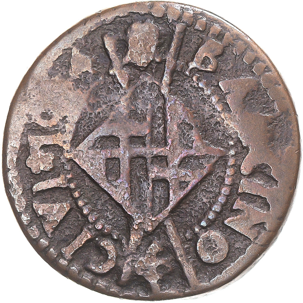Coin, Spain, Louis XIV, sizain, 1644, Barcelone, VF(20-25), Copper