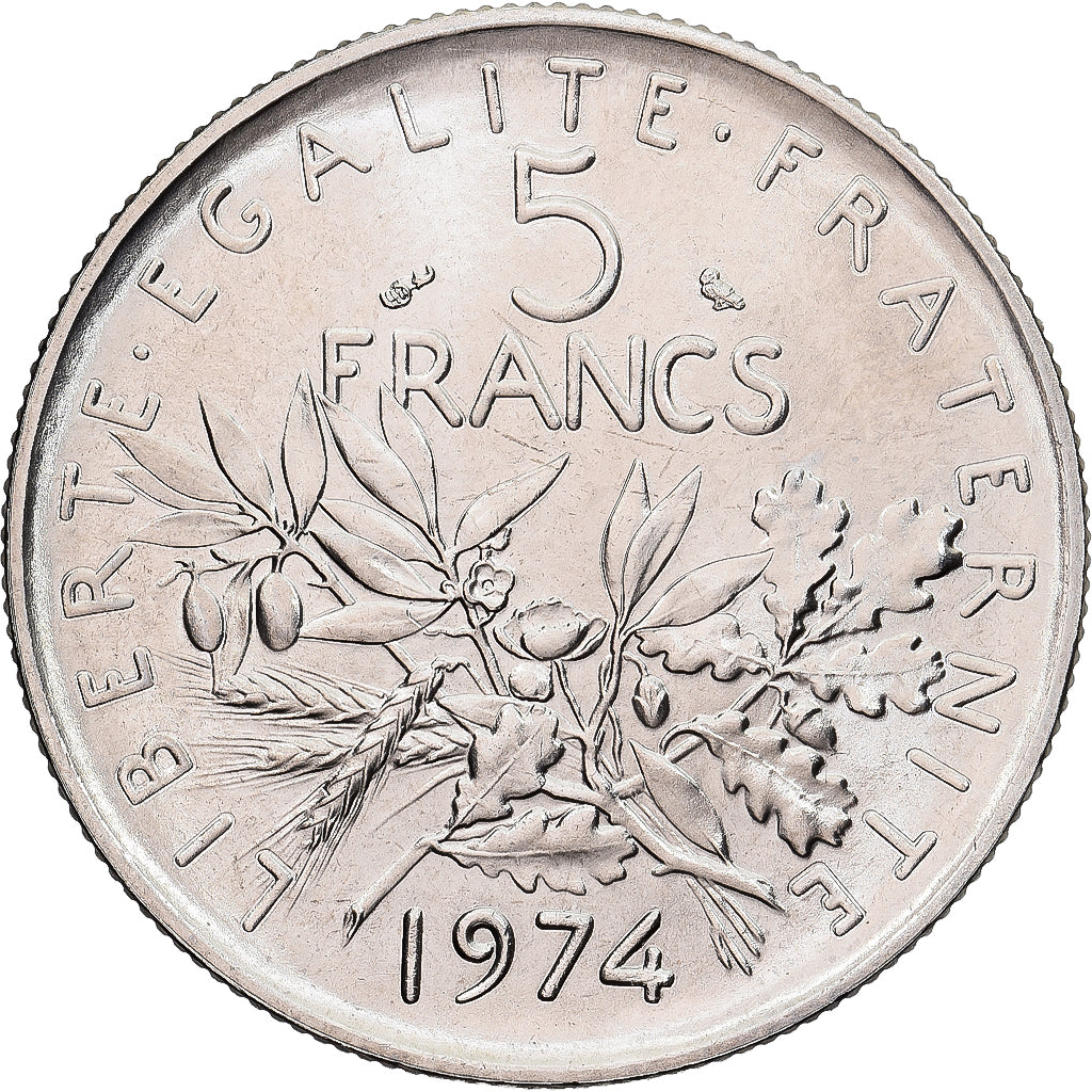 Münze, Frankreich, Semeuse, 5 Francs, 1974, Paris, série FDC, STGL, Nickel