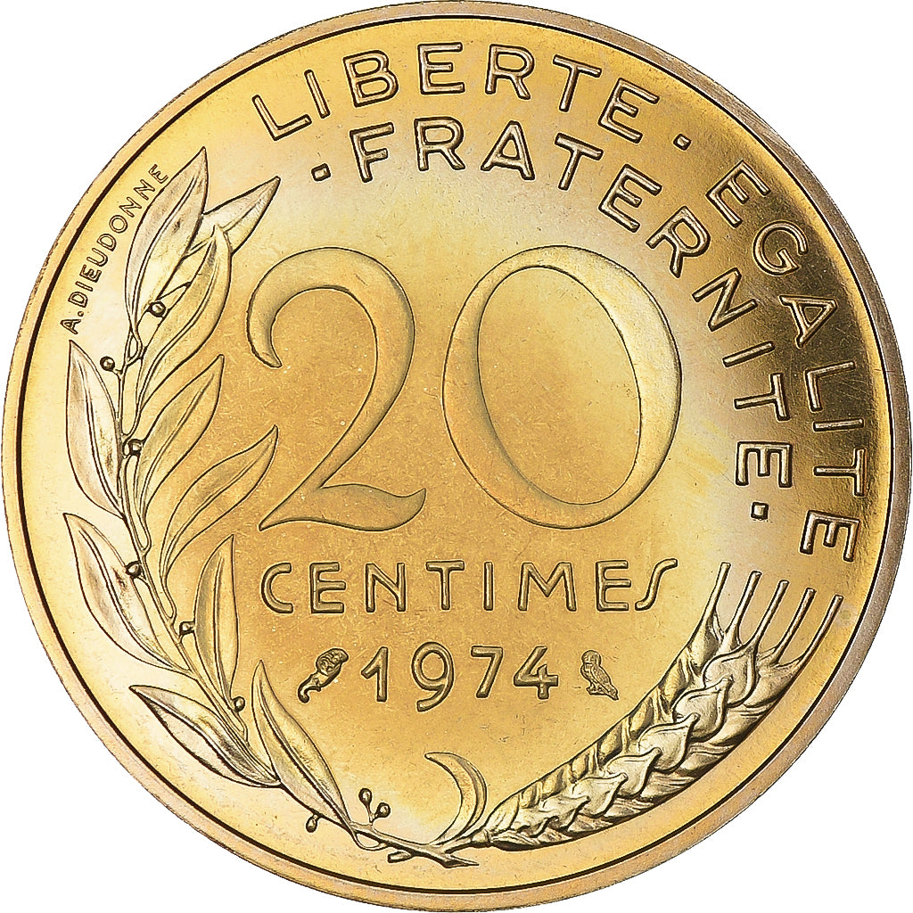 Moneta, Francja, Marianne, 20 Centimes, 1974, Paris, série FDC, MS(65-70)