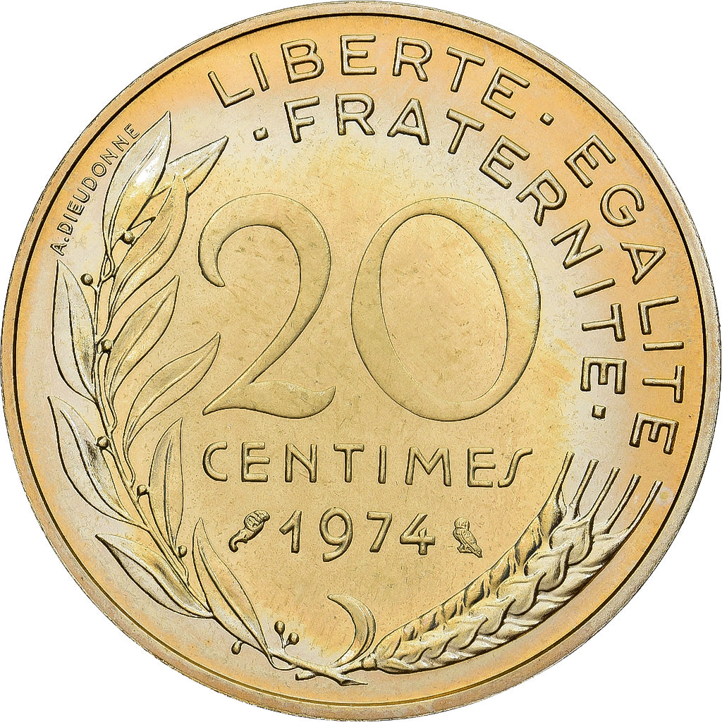 Munten, Frankrijk, Marianne, 20 Centimes, 1974, Paris, série FDC, FDC