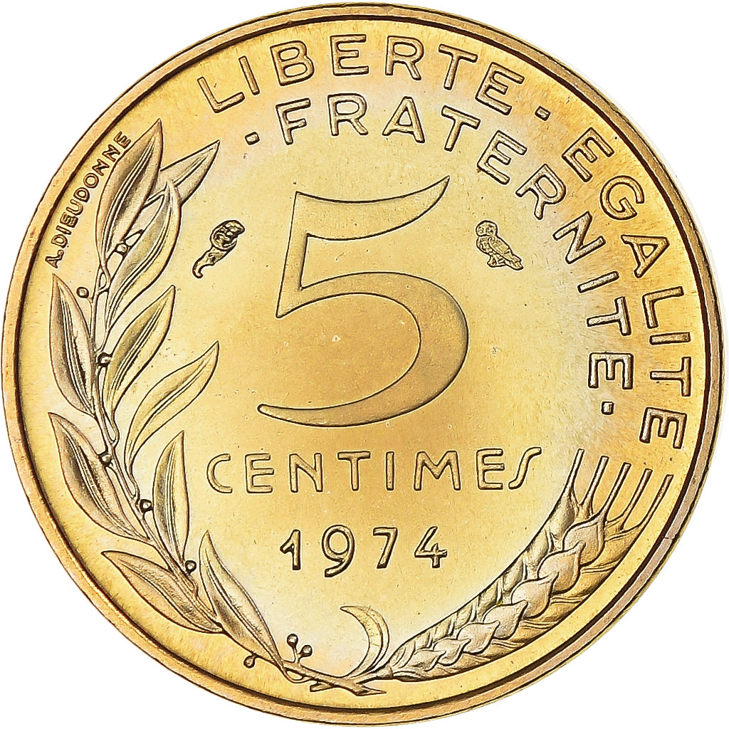 Moneda, Francia, Marianne, 5 Centimes, 1974, Paris, série FDC, FDC, Aluminio -