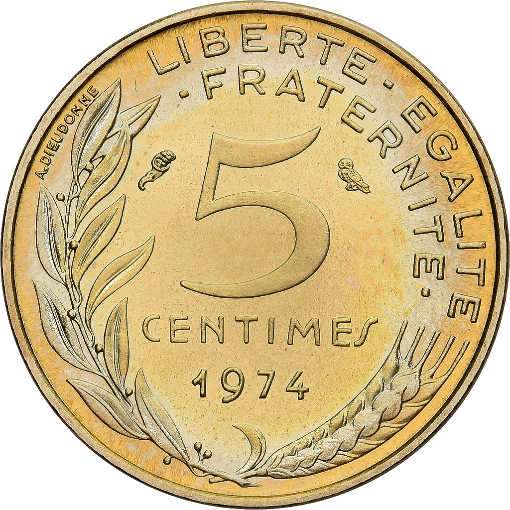 Moneta, Francja, Marianne, 5 Centimes, 1974, Paris, série FDC, MS(65-70)