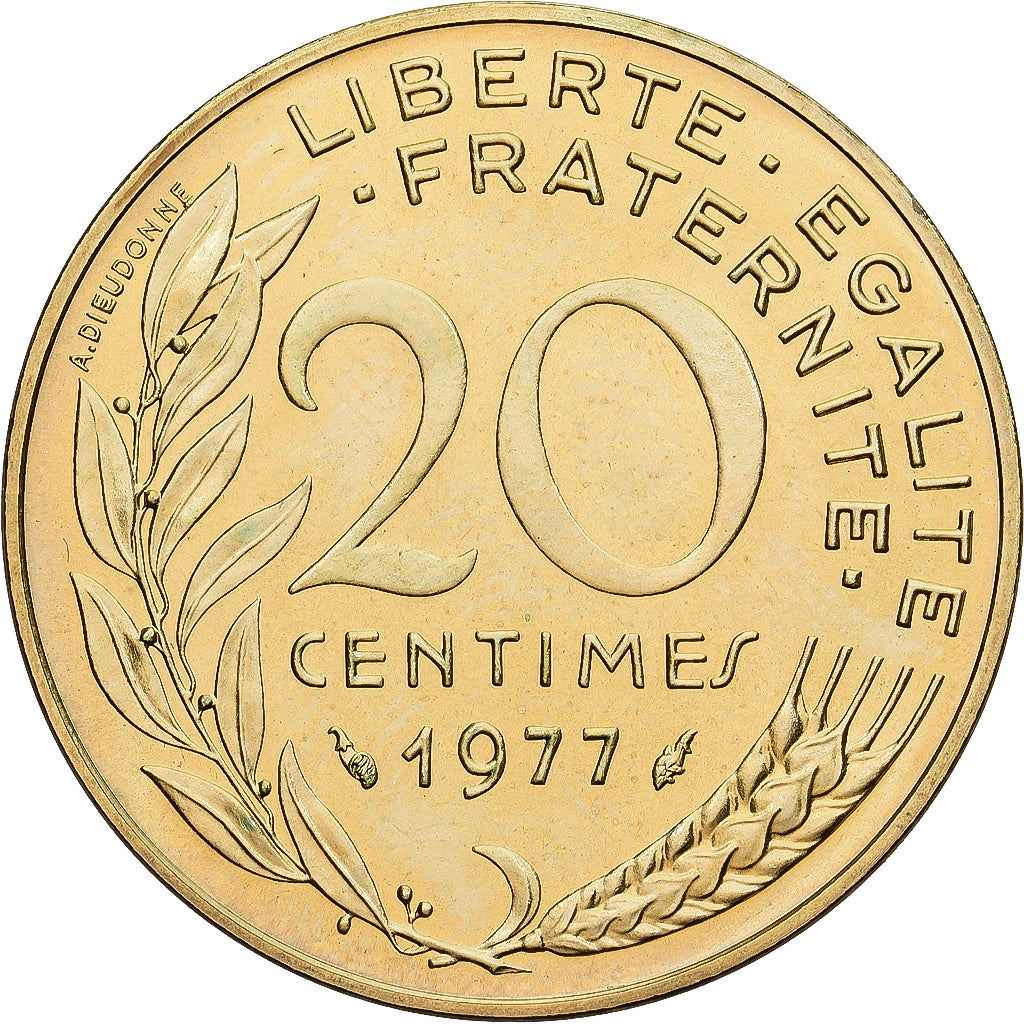 Munten, Frankrijk, Marianne, 20 Centimes, 1977, Paris, série FDC, FDC