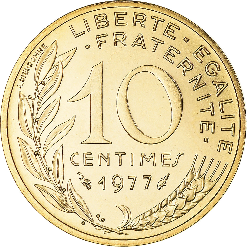 Munten, Frankrijk, Marianne, 10 Centimes, 1977, Paris, série FDC, FDC