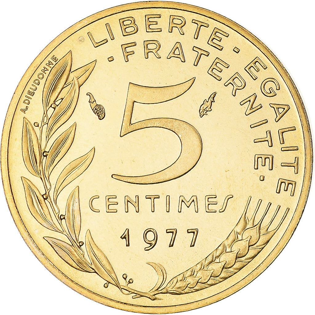 Moneda, Francia, Marianne, 5 Centimes, 1977, Paris, série FDC, FDC, Aluminio -