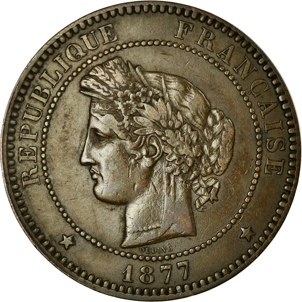 Coin, France, Cérès, 10 Centimes, 1877, Paris, EF(40-45), Bronze, KM:815.1