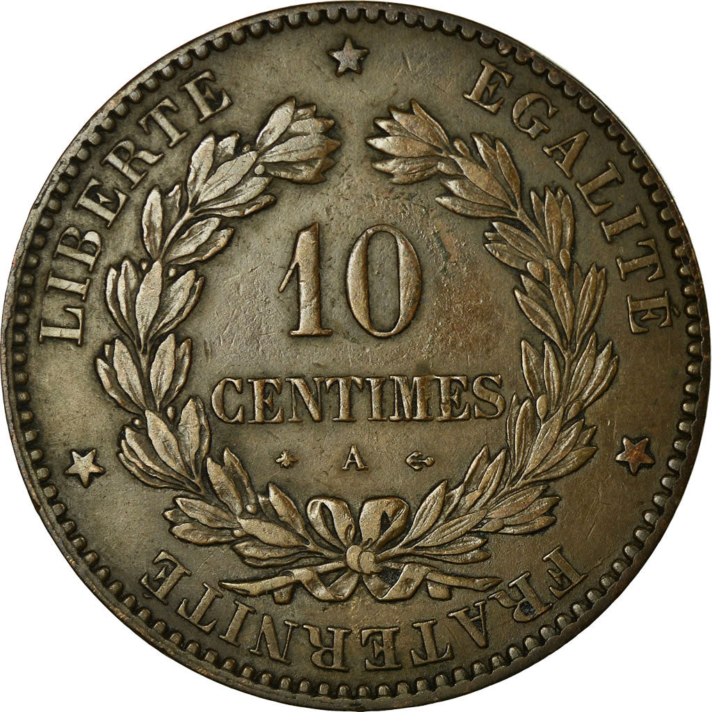 Coin, France, Cérès, 10 Centimes, 1877, Paris, EF(40-45), Bronze, KM:815.1