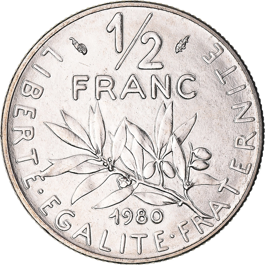 Münze, Frankreich, Semeuse, 1/2 Franc, 1980, Paris, série FDC, STGL, Nickel