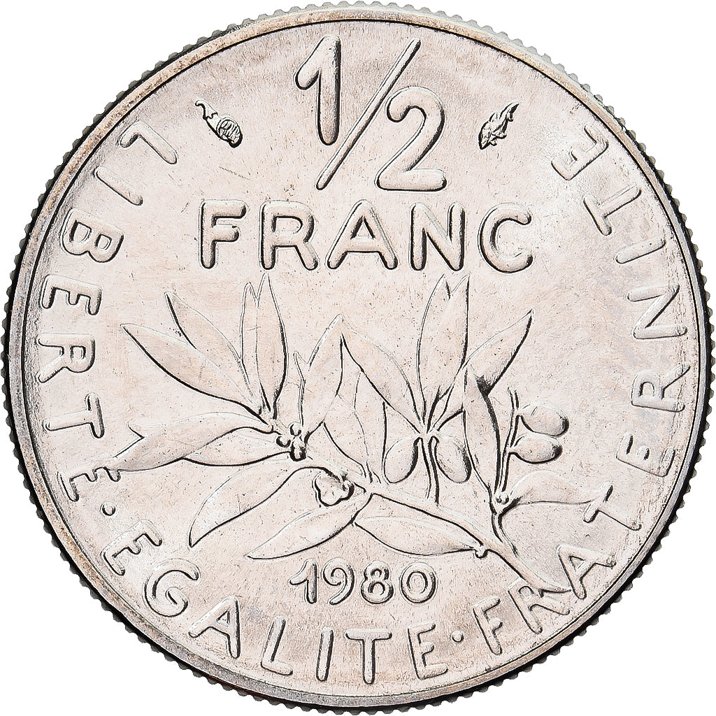 Münze, Frankreich, Semeuse, 1/2 Franc, 1980, Paris, série FDC, STGL, Nickel