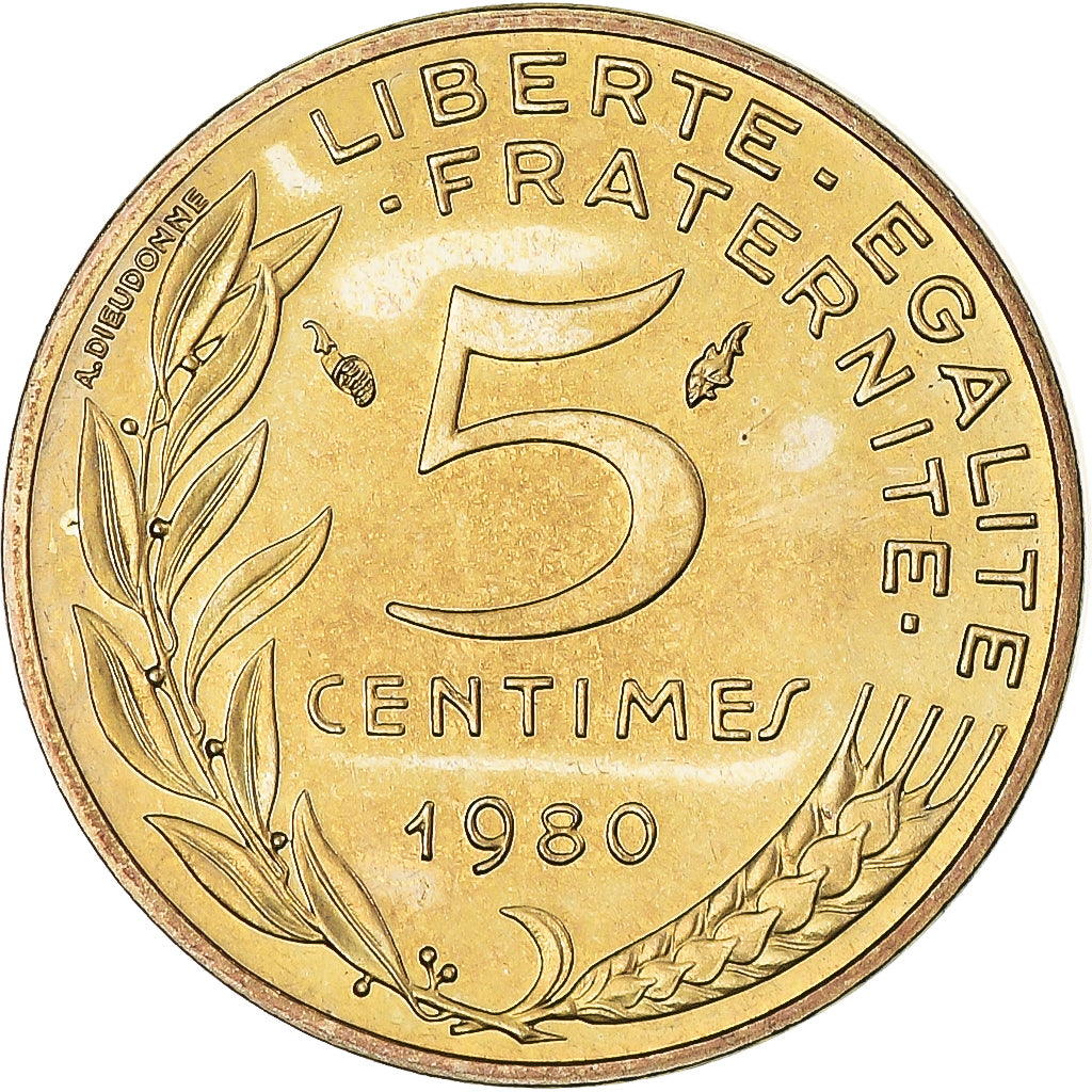 Moneda, Francia, Marianne, 5 Centimes, 1980, Paris, série FDC, FDC, Aluminio -