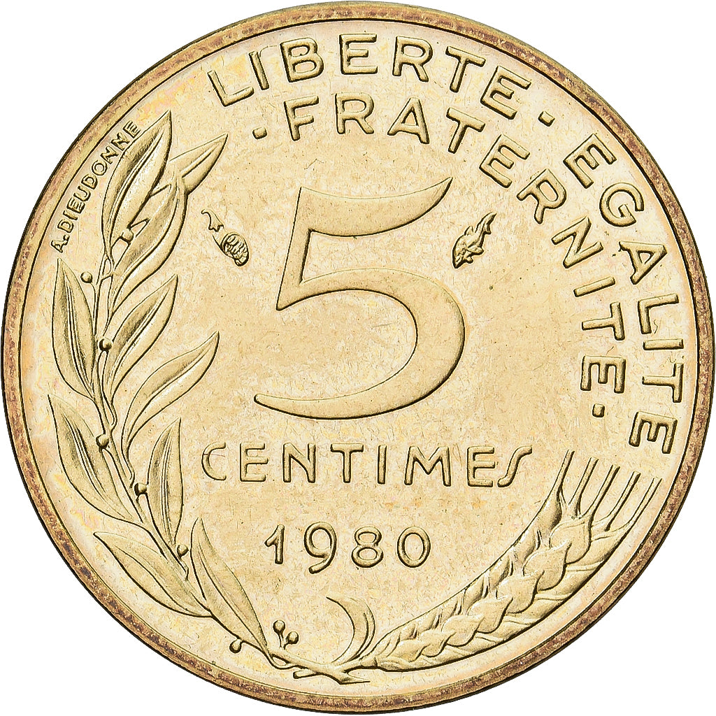 Moneta, Francja, Marianne, 5 Centimes, 1980, Paris, série FDC, MS(65-70)