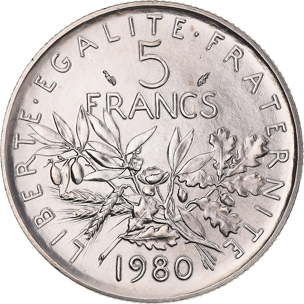 Munten, Frankrijk, Semeuse, 5 Francs, 1980, Paris, série FDC, FDC, Nickel Clad