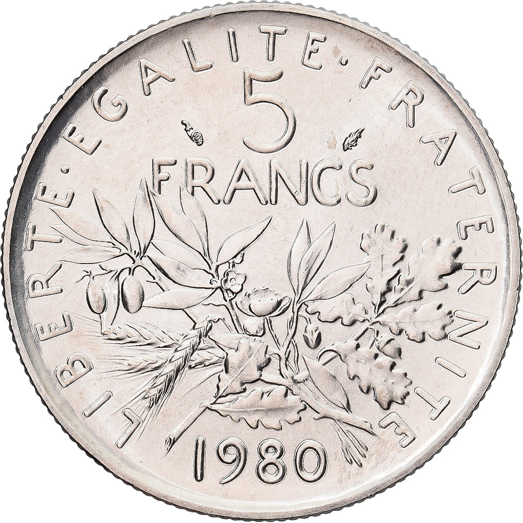 Münze, Frankreich, Semeuse, 5 Francs, 1980, Paris, série FDC, STGL, Nickel