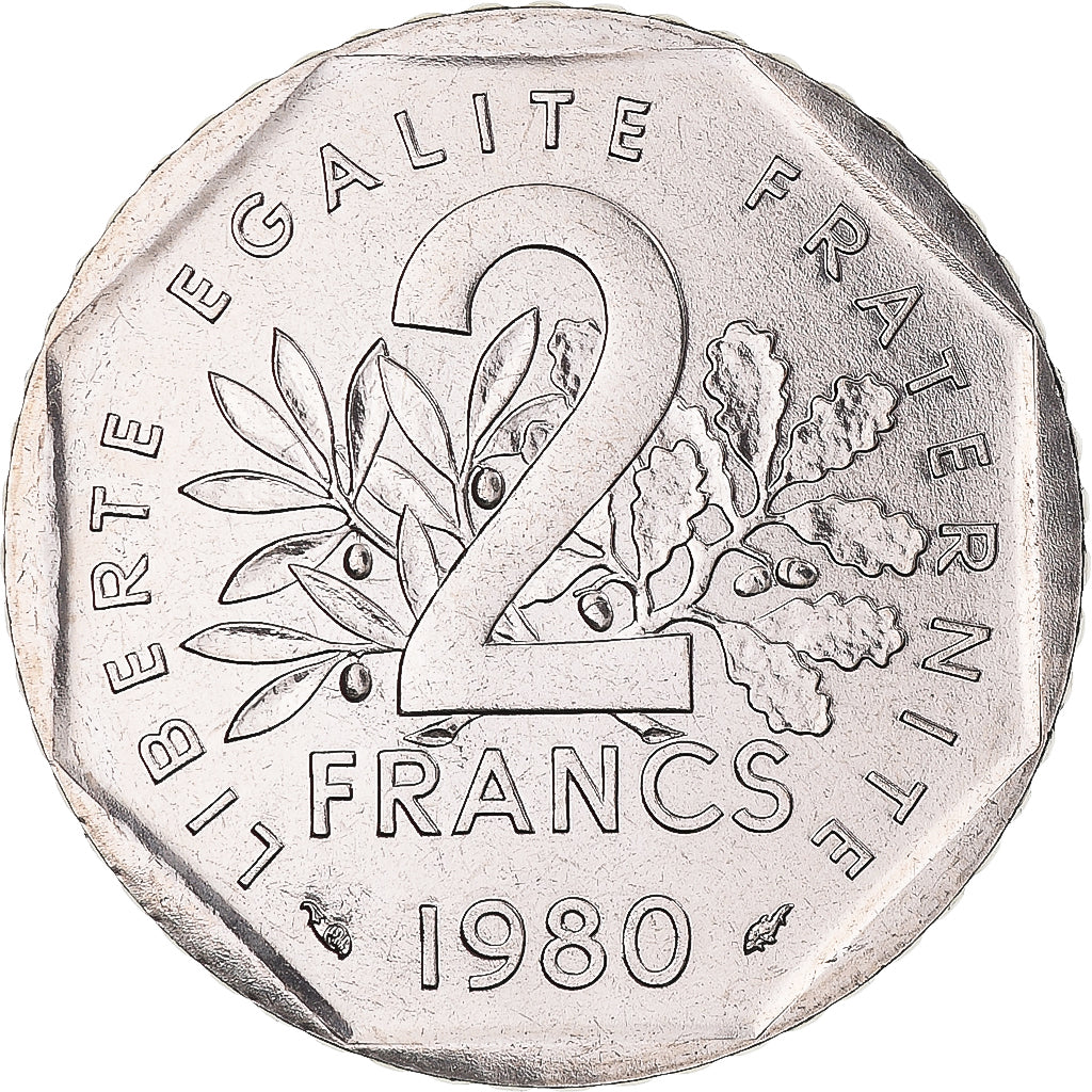 Munten, Frankrijk, Semeuse, 2 Francs, 1980, Paris, série FDC, FDC, Nickel Clad