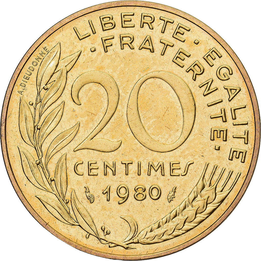 Munten, Frankrijk, Marianne, 20 Centimes, 1980, Paris, série FDC, FDC