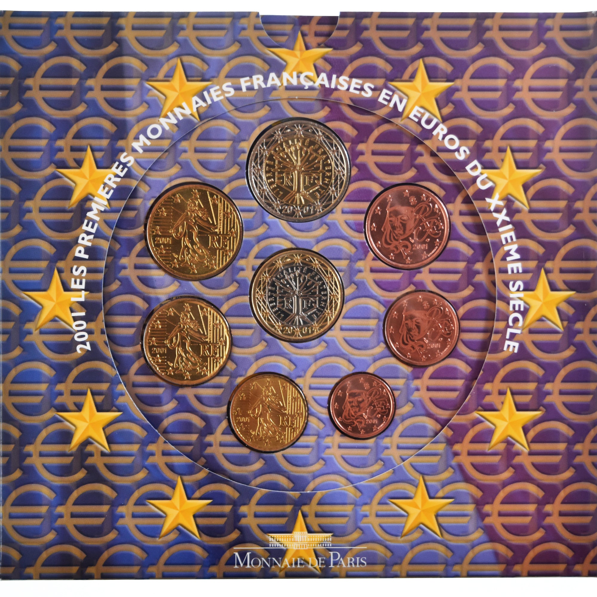 Francia, 1 Cent to 2 Euro, 2001, Monnaie de Paris, BU, FDC, Sin información