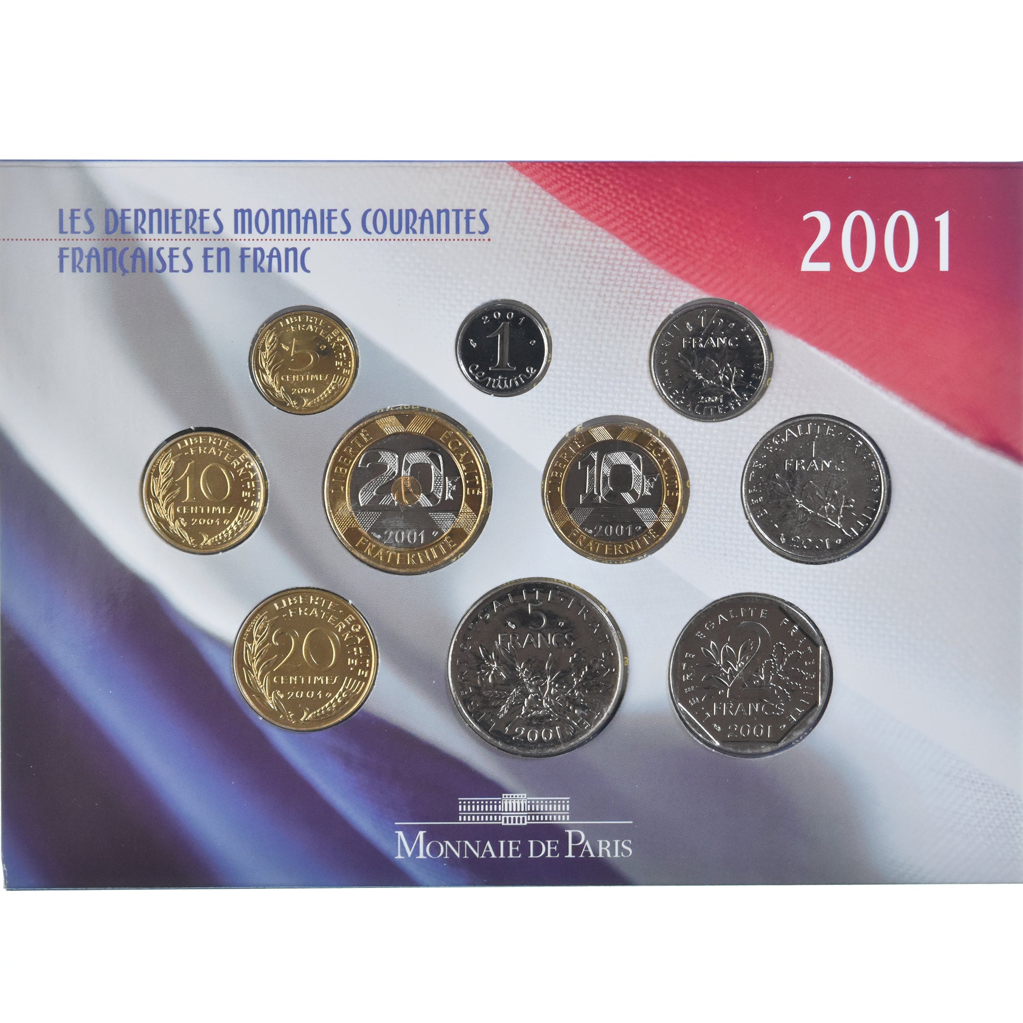 Francja, Coffret 1 c. à 20 frs., 2001, Monnaie de Paris, BU, MS(65-70), ND