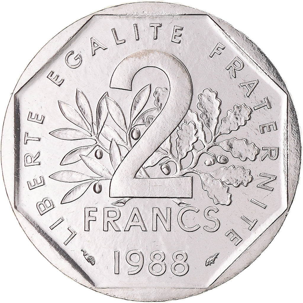 Moneta, Francja, Semeuse, 2 Francs, 1988, Monnaie de Paris, série FDC