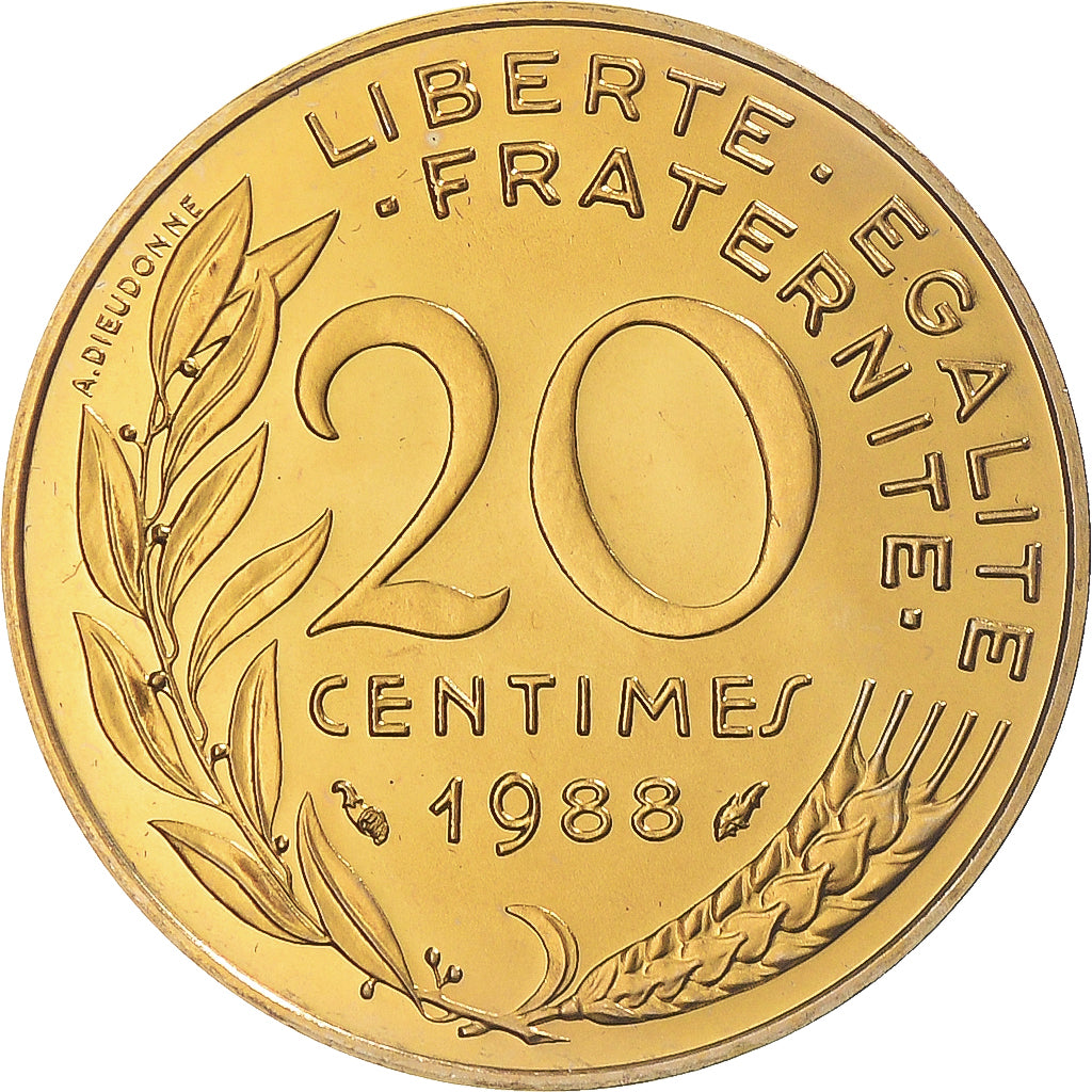 Moneta, Francja, Marianne, 20 Centimes, 1988, Paris, série FDC, MS(65-70)