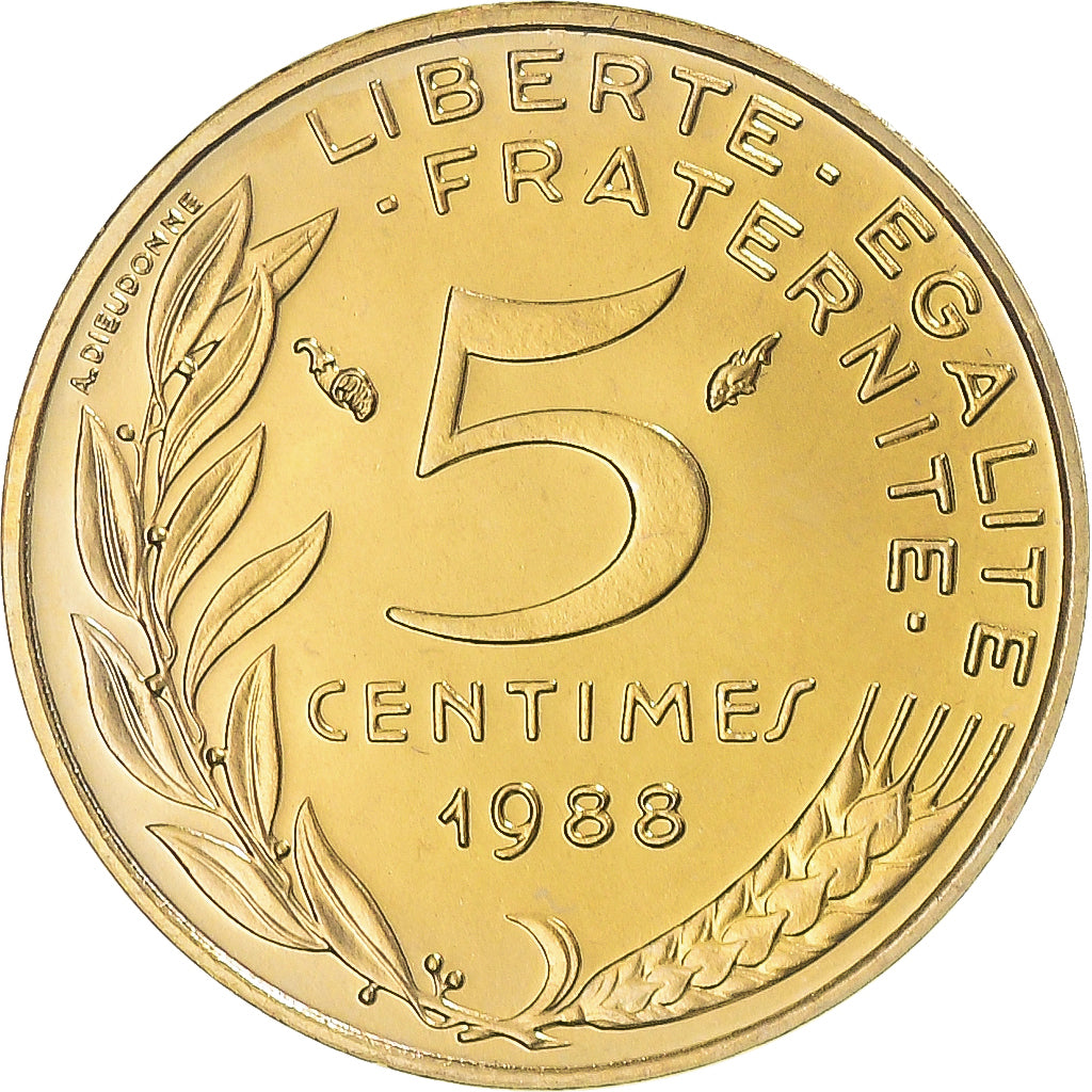 Munten, Frankrijk, Marianne, 5 Centimes, 1988, Paris, série FDC, FDC