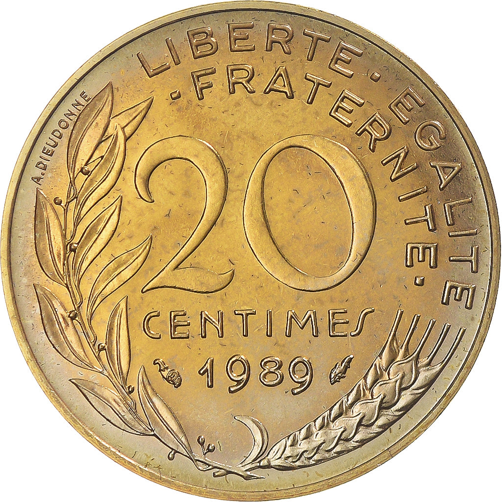 Moneta, Francja, Marianne, 20 Centimes, 1989, Paris, série FDC, MS(65-70)