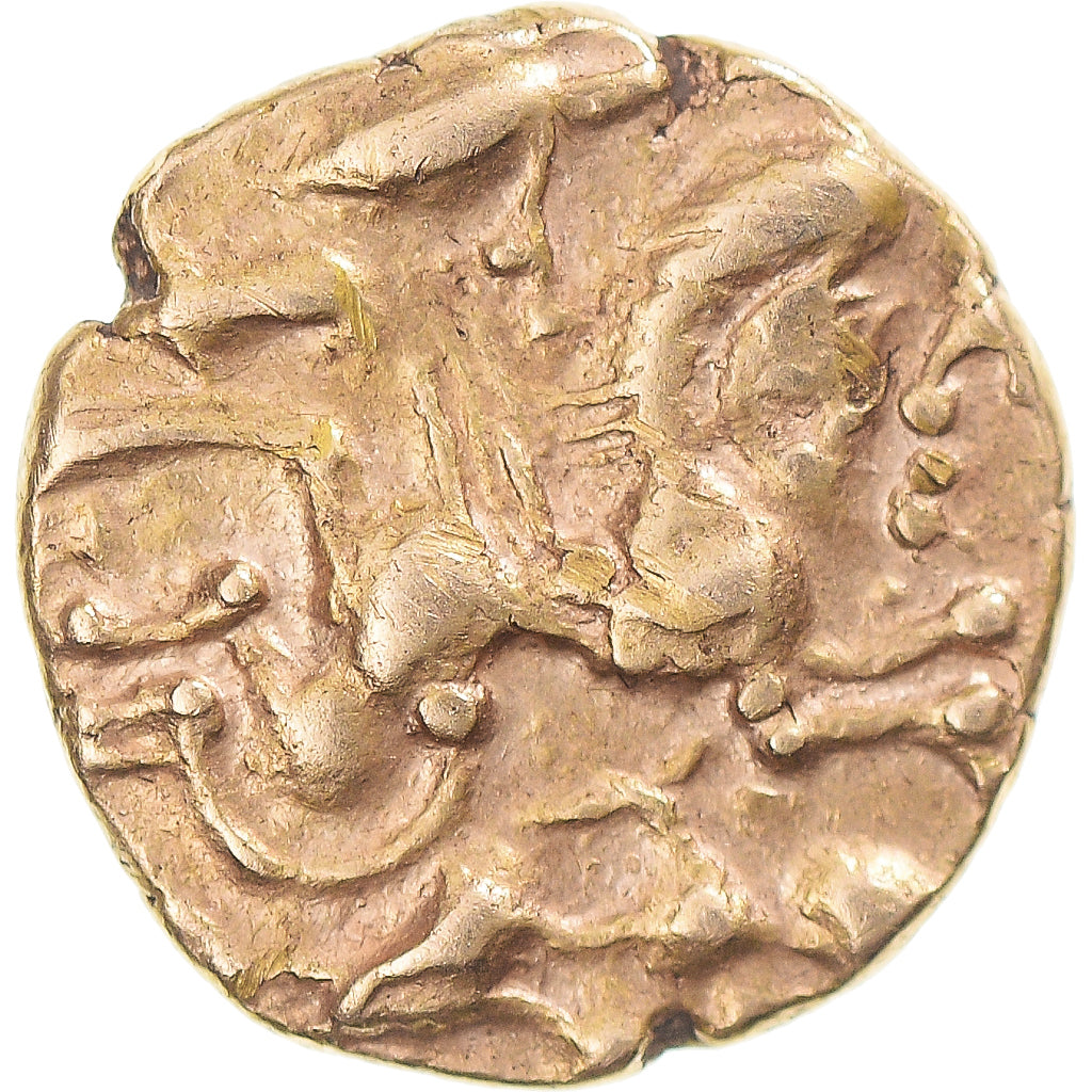 Münze, Aulerci Cenomani, 1/4 statère au cheval androcéphale et au personnage
