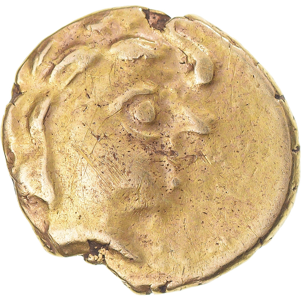 Coin, Aulerci Cenomani, 1/4 statère au cheval androcéphale et au personnage