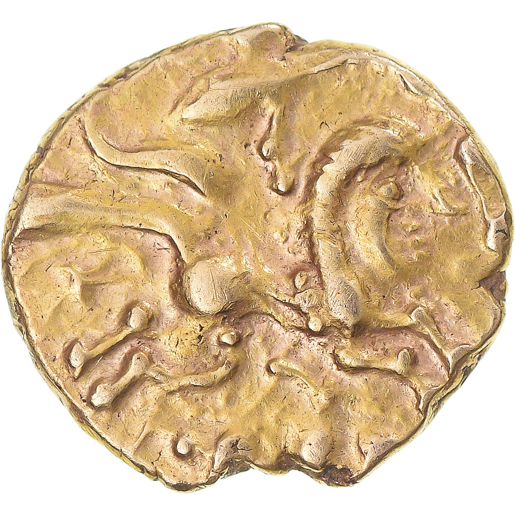 Coin, Aulerci Cenomani, 1/4 statère au cheval androcéphale et au personnage