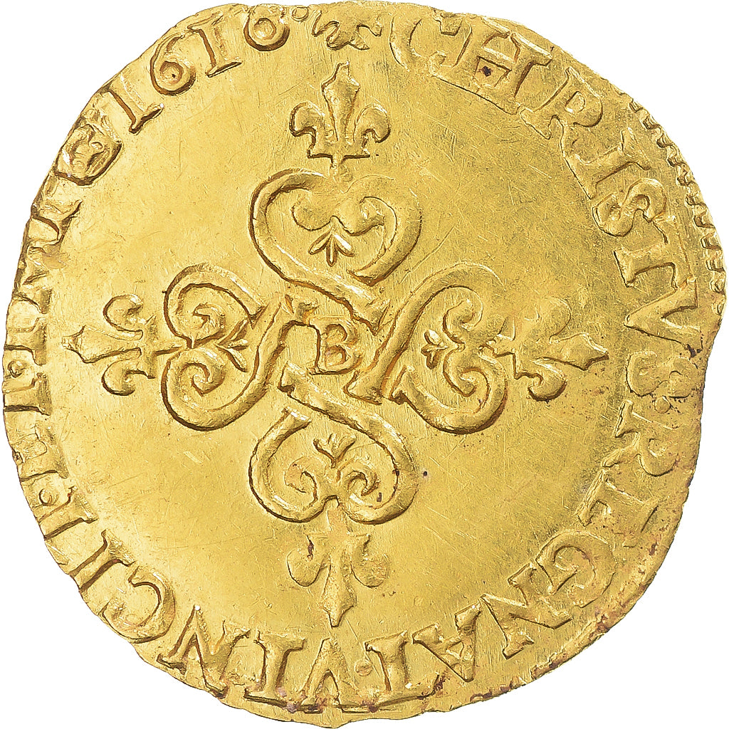 Frankrijk, Louis XIII, Écu d'or au soleil, 1616, Rouen, Goud, ZF, Gadoury:55