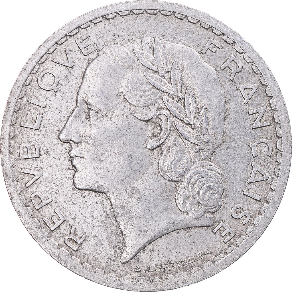 Moneda, Francia, Lavrillier, 5 Francs, 1948, Beaumont - Le Roger, MBC, Aluminio
