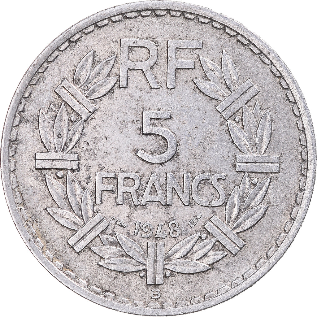 Moneda, Francia, Lavrillier, 5 Francs, 1948, Beaumont - Le Roger, MBC, Aluminio