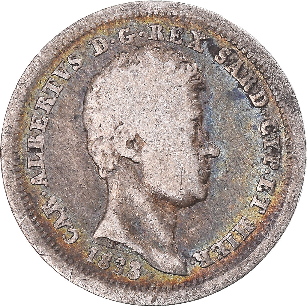 Coin, ITALIAN STATES, SARDINIA, Carlo Alberto, 25 Centesimi, 1833, Torino