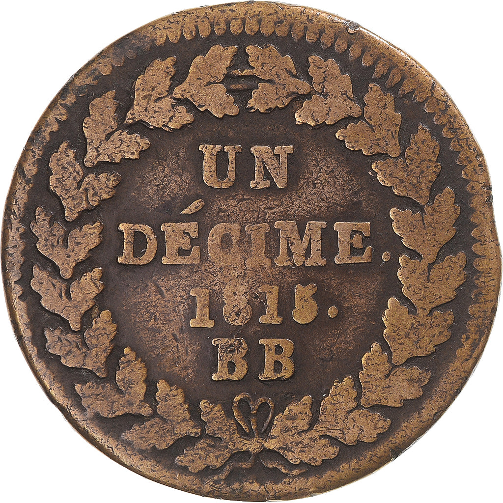 Moneta, Francja, Napoleon I, Decime, 1815, Strasbourg, VF(30-35), Brązowy