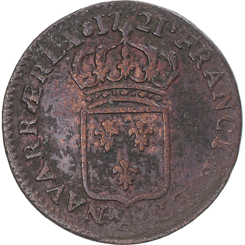 Munten, Frankrijk, Louis XV, 1/2 Sol au buste enfantin, 1721, Paris, FR, Koper